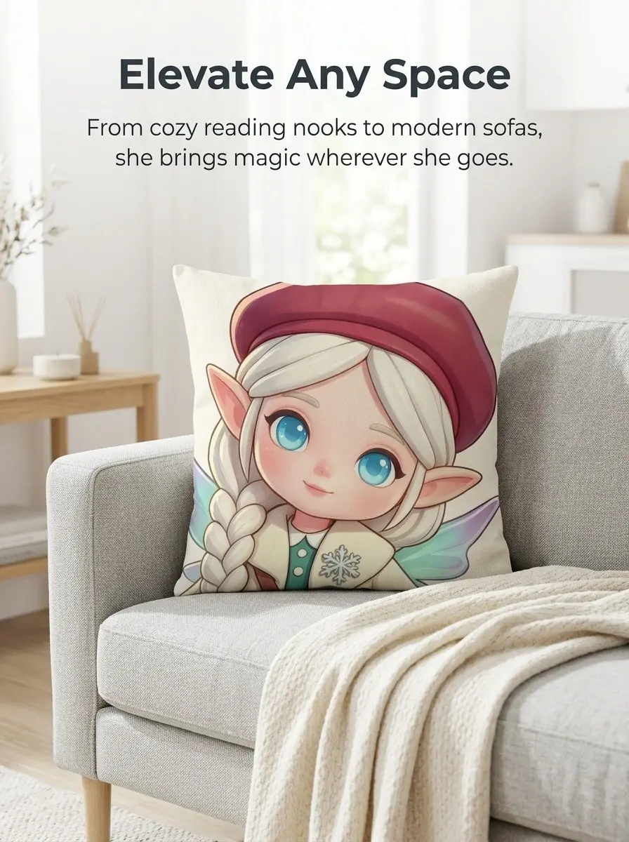 ArtisticHome Decorative Throw Pillow Cover, Cute Anime Fairy Elf Girl Print, Soft Polyester Cushion Case for Living Room Bedroom Sofa, Durable Double-Sided Graphics, Hidden Zipper, 16 18 20 24 Inch