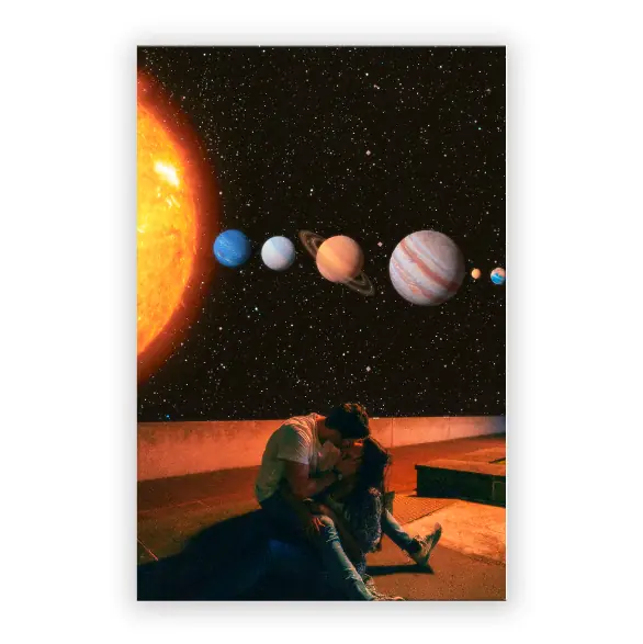 Midnight Kisses. Oxford Cloth Canvas Wall Art, with Solid Wood Interior. 24x36 Inch.