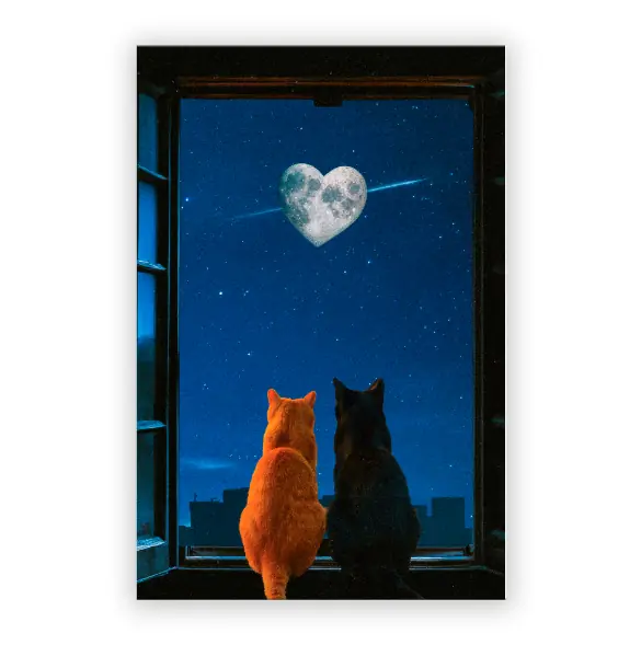 Meowgical Night. Oxford Cloth Canvas Wall Art, with Solid Wood Interior. 24x36 Inch.