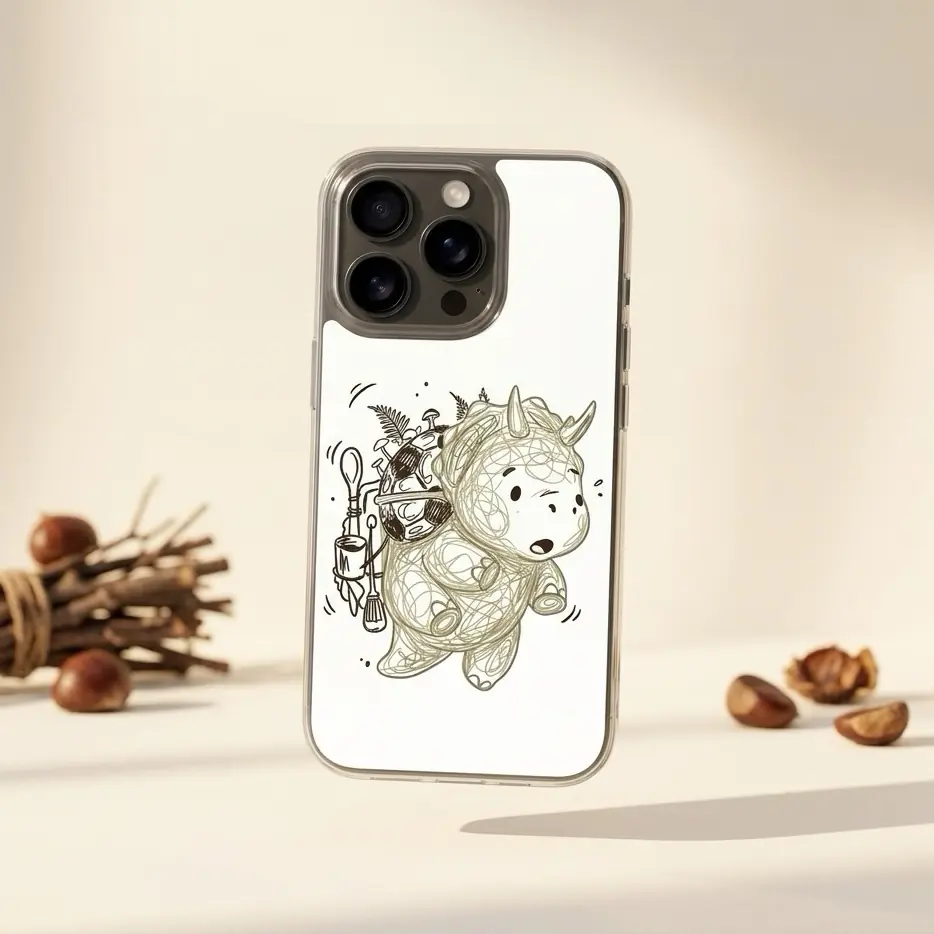 Artify Clear Phone Case for iPhone 17 Pro, Cute Doodle Triceratops Hiking Art, Anti-Yellowing Flexible TPU Material, Slim Shockproof Drop Protection Cover, Precise Cutouts, Lightweight Design