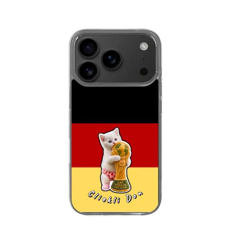 Clickli Don iPhone 17 Pro Case, Clear TPU Protective Cover, German Flag Cat World Cup 2026 Design, Slim Shockproof Anti-Yellowing Bumper, Precise Cutouts, Ultra Thin Soft Grip, Full Body Protection
