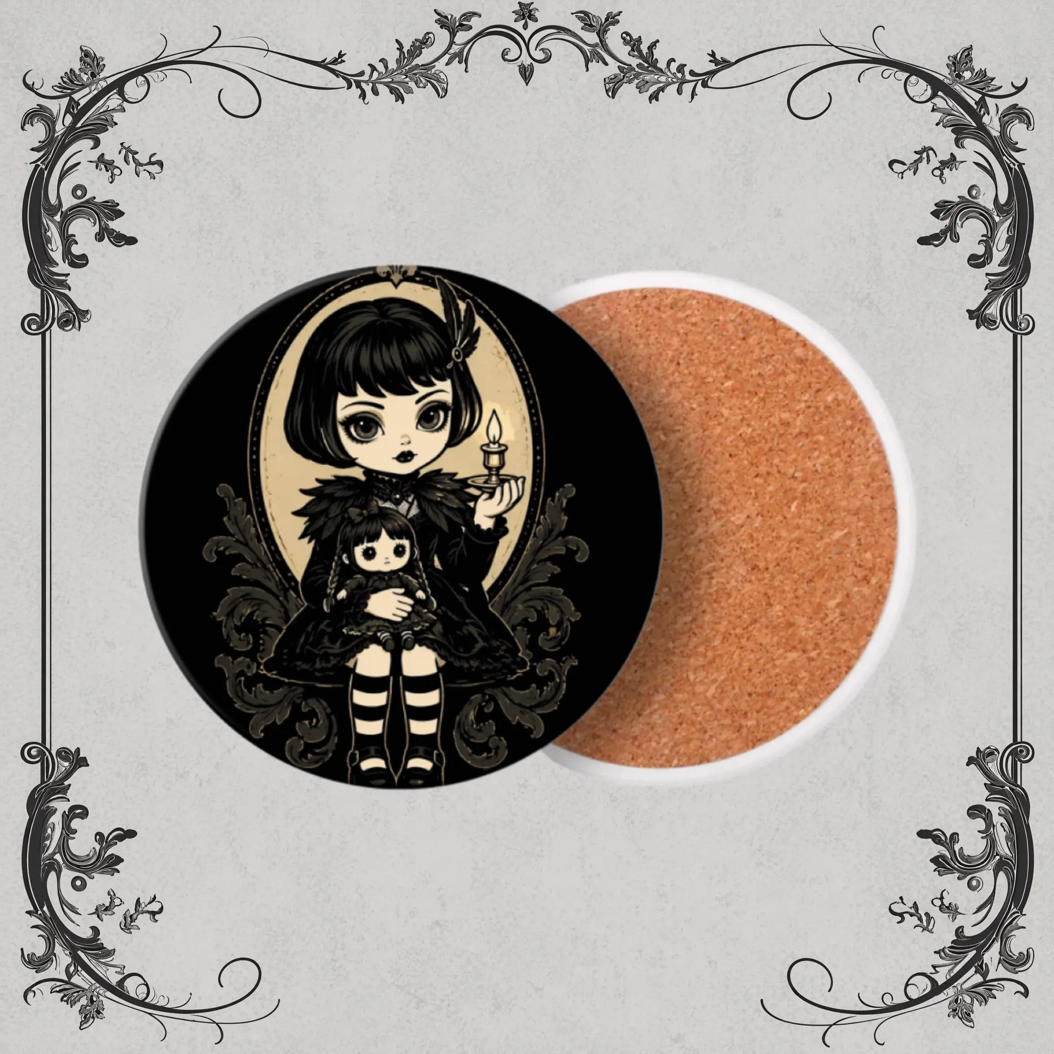 RavenLune Ceramic Coaster Set, 2PCS with Cork Bottom