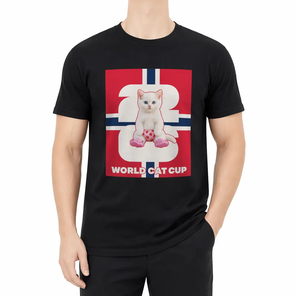 Cilekli Don World Cat Cup Norway Theme Cotton Graphic T-Shirt