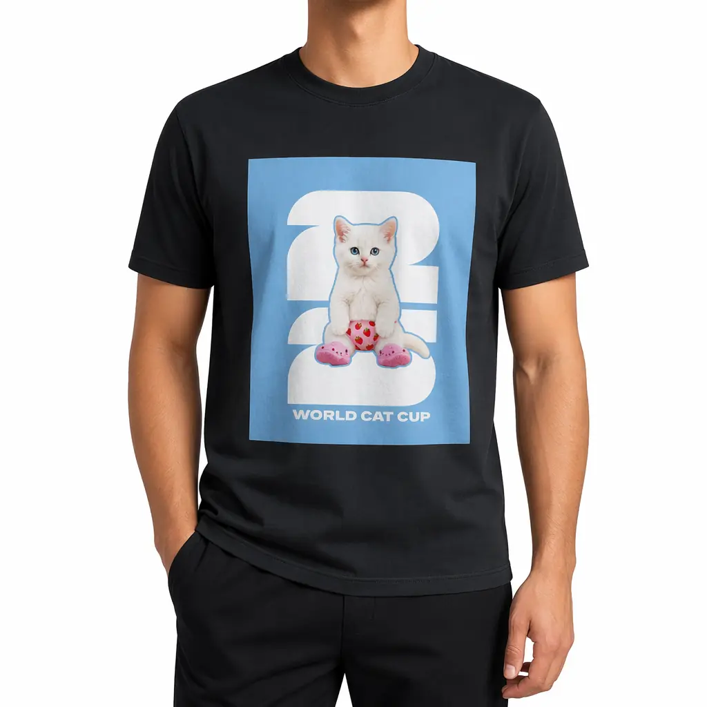 Cilekli Don World Cat Cup Argentina Theme Cotton Graphic T-Shirt