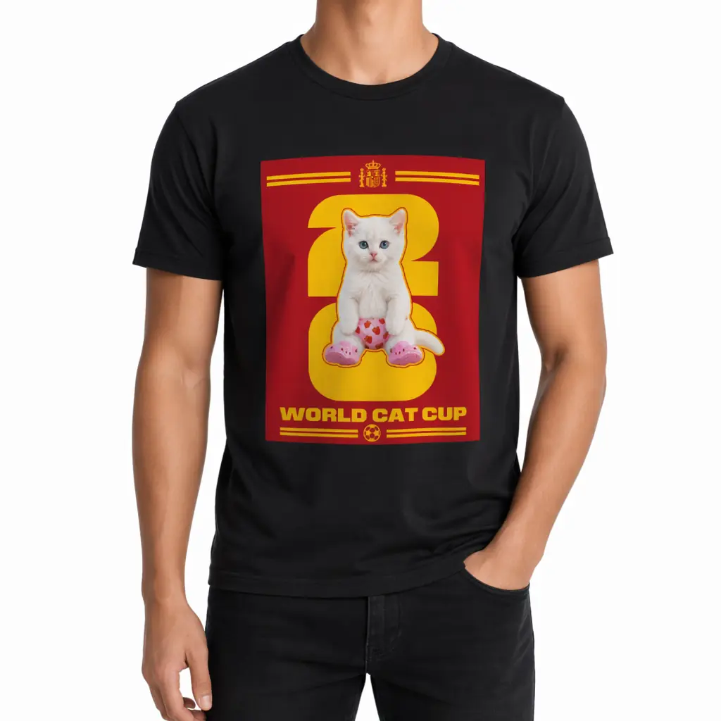 Cilekli Don World Cat Cup Spain Theme Cotton Graphic T-Shirt