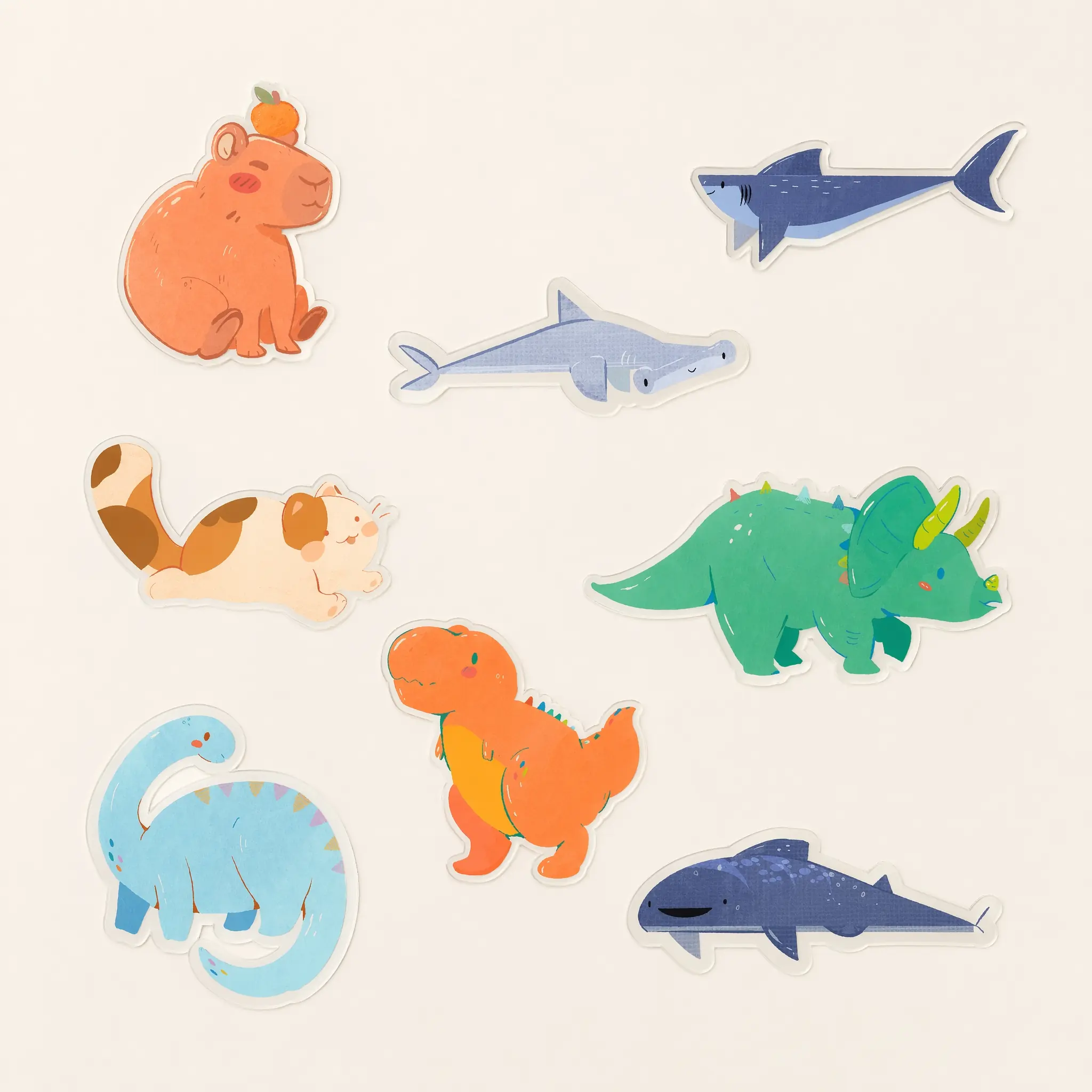 Brooke Adams Art, Cute Animals pack, 16 Pcs Die-Cut Custom Shape PET Stickers