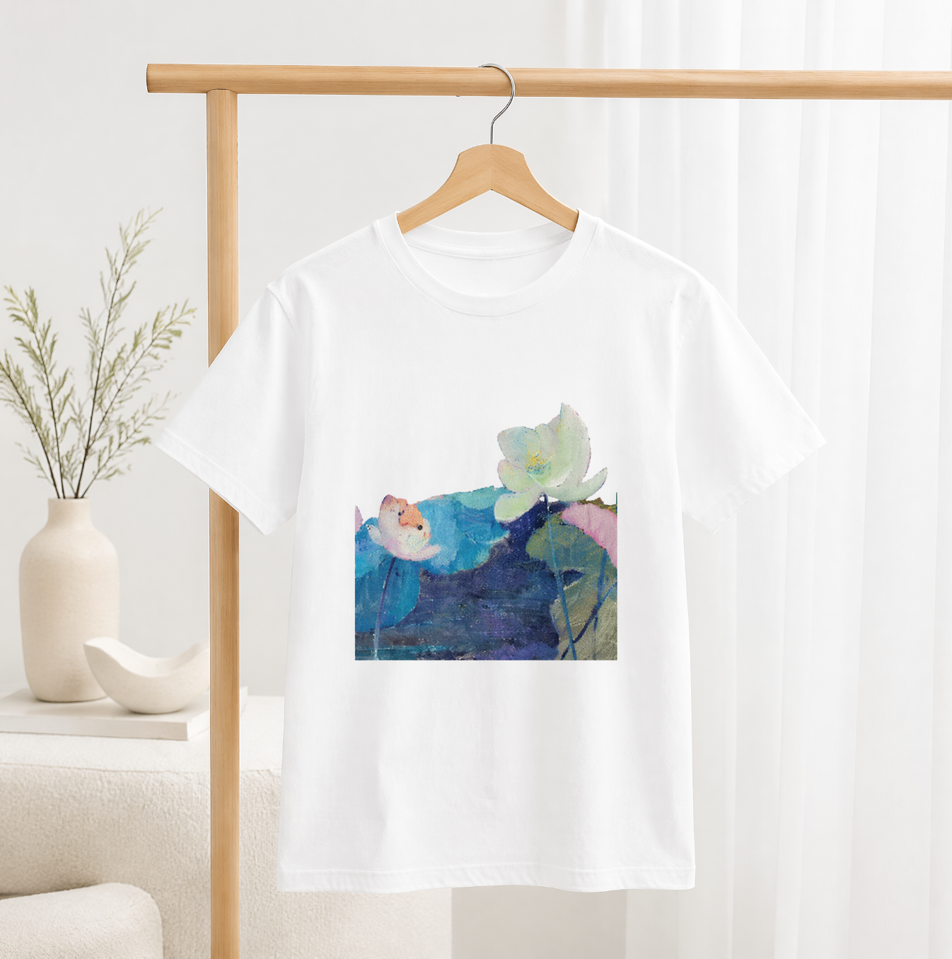 Lotus No. 2, Yu Xiang Series, single-sided printed pure cotton short-sleeve T-shirt