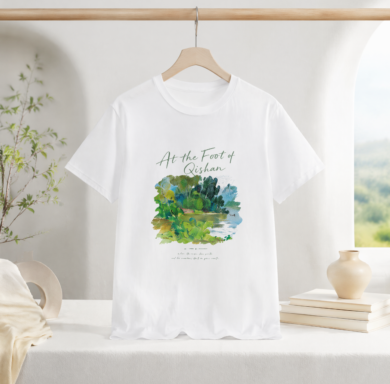 At the foot of Qishan Mountain, Freehand Brushwork series, single-sided printed cotton short-sleeve T-shirt