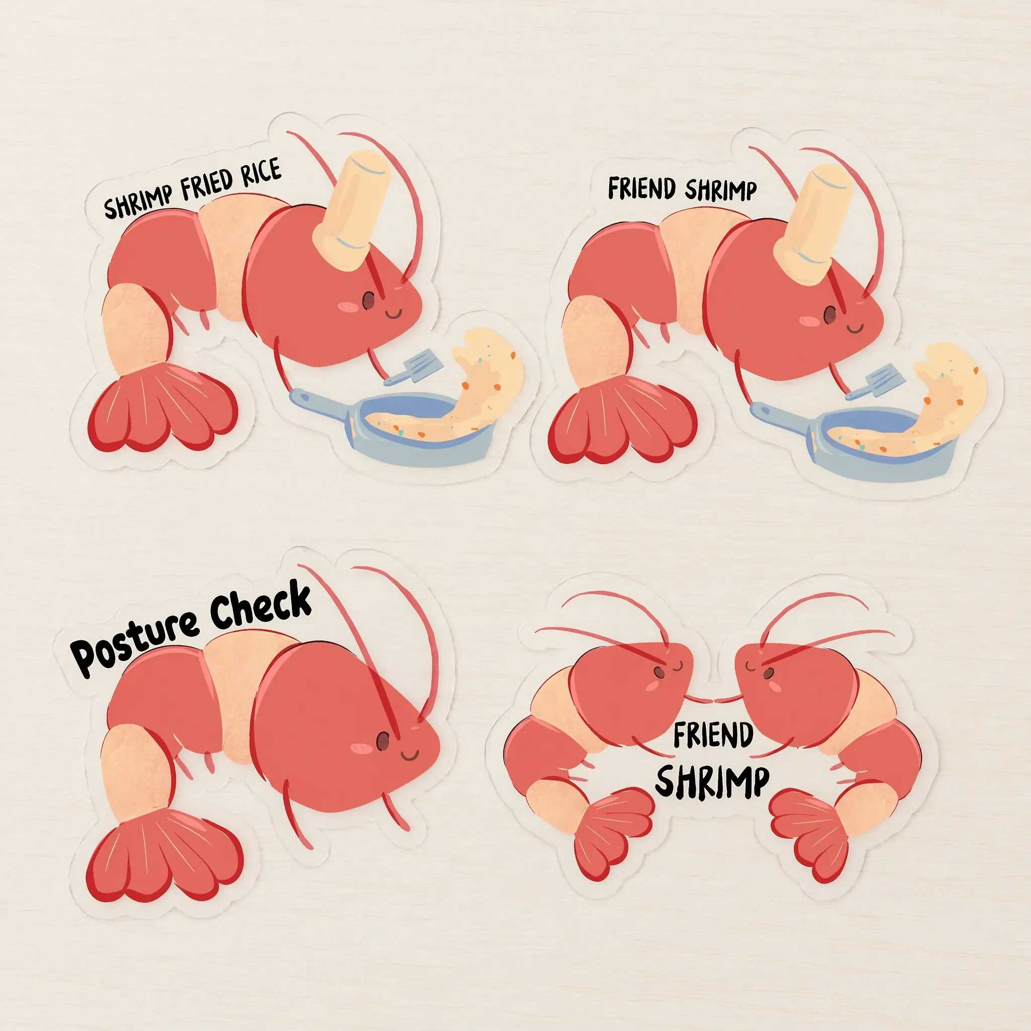Brooke Adams Art, Shrimp pack, 12 Pcs Die-Cut Custom Shape PET Stickers