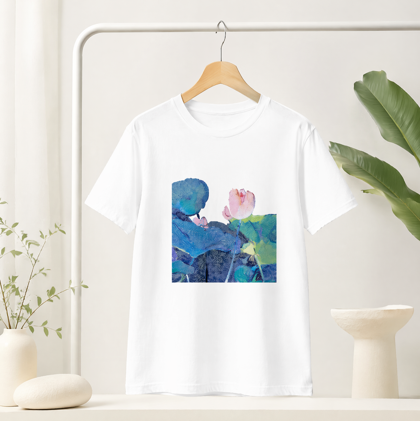 Lotus No. 1, Yu Xiang Series, single-sided printed pure cotton short-sleeve T-shirt