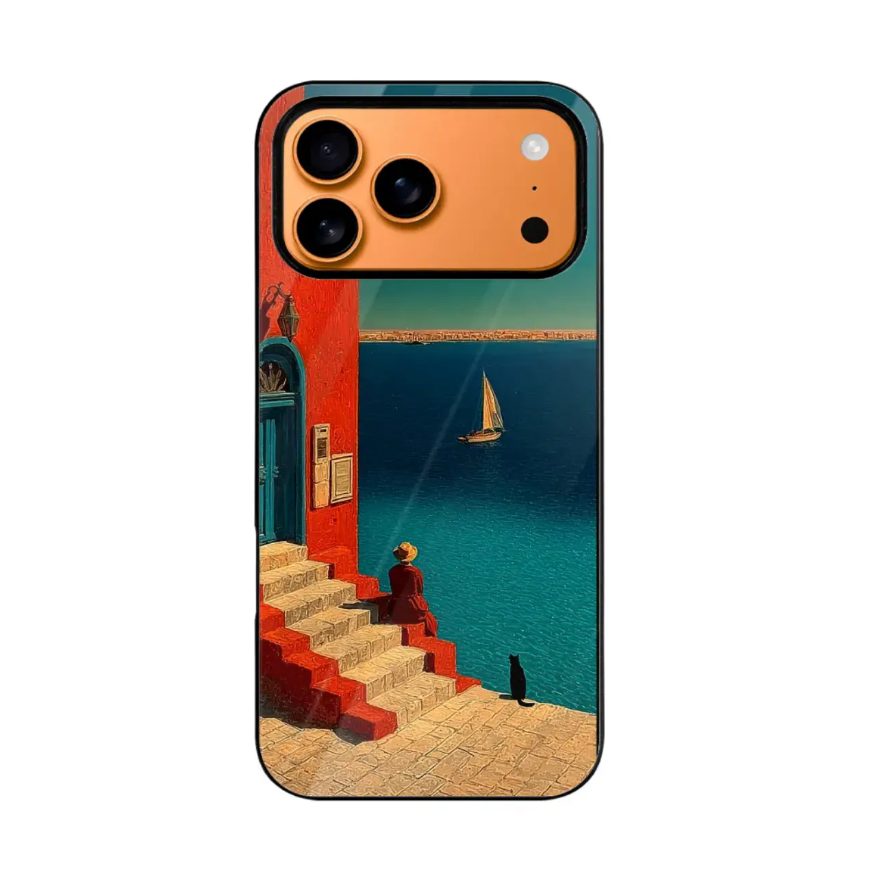 VividShield iPhone 17 Pro Max Case, Art Print Slim TPU Phone Case, Mediterranean Sea Design, Shockproof Protective Cover, Flexible Soft Gel Shell with Black Bumper, Wireless Charging Compatible