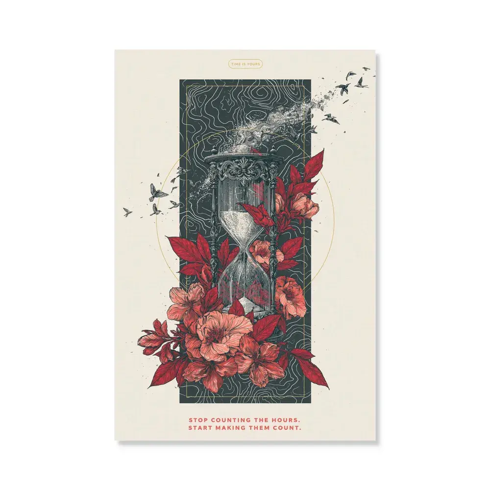 VividMuse Canvas Wall Art, Vintage Hourglass and Red Floral Poster, Gothic Motivational Quote Design for Living Room Bedroom Office Decor, High Definition HD Print, Thoughtful Holiday Gift Idea