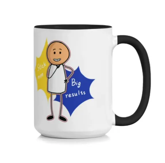 MugCraft Ceramic Coffee Mug, 15 oz Large Tea Cup with Funny Stick Men Design, Cute Novelty Office Drinkware, Black Handle Accent, Durable Sturdy Construction, Comfortable C-Shaped Hold