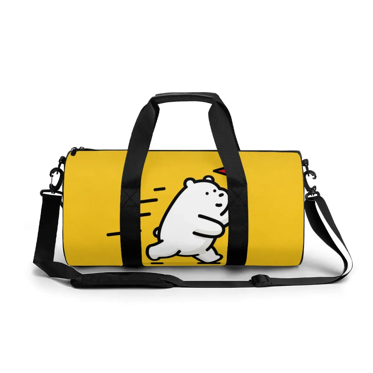 AeroSport Gym Duffel Bag, Cute Cartoon Bear Yellow Travel Tote with Luggage Sleeve, Oxford Cloth Sports Weekend Overnight Pack for Yoga Fitness, Durable Lightweight Crossbody Duffel for Men Women