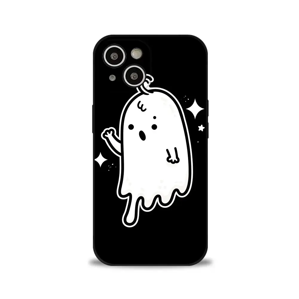 VibeGuard Cute Ghost iPhone 15 Case, Shockproof Black Liquid Silicone Cover, Slim Fit Design for iPhone 15 6. 1 Inch, Anti-Scratch Screen Camera Protection, Wireless Charging Compatible