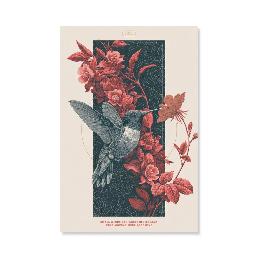 VividMuse Hummingbird Canvas Wall Art, Vintage Floral Animal Print Poster, Unframed Botanical Wall Decor for Living Room Bedroom, HD Printing on Premium Canvas, Inspirational Quote Gift