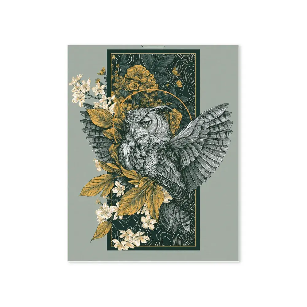 VividDecor Owl Canvas Wall Art, Vintage Owl and Gold Floral Art Print Poster, Modern Animal Picture for Living Room Bedroom Office Decor, HD Fade-Resistant Ink, Premium Canvas, 12x16 Inch