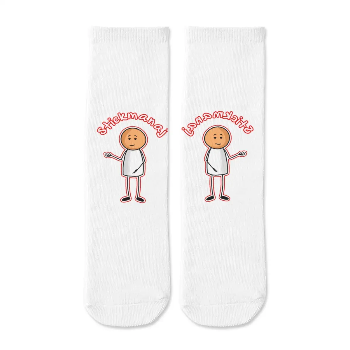 Stickmanaj White Crew Socks, Unisex Breathable Cartoon Polyester Socks, One Size Fits Most for Daily Wear and Sports, Moisture Wicking Non-Slip Elastic Cuff, Durable Novelty Gift Idea, 1 Pair