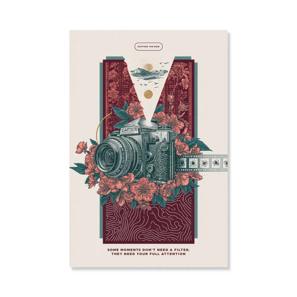 VividWall Canvas Wall Art, Vintage Camera Floral Poster Print, Retro Photography Art for Living Room, High Definition Giclee Print on Premium Canvas, Inspirational Quote, Unframed Vertical Decor