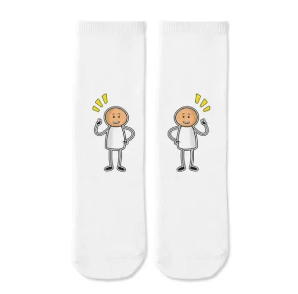 FunStep White Novelty Crew Socks, Cartoon Graphic Mid-Calf Socks for Men Women, 100% Breathable Polyester Fabric, Non-Fading Printed Pattern, Moisture Wicking Elastic Cuff, One Size Fits Most