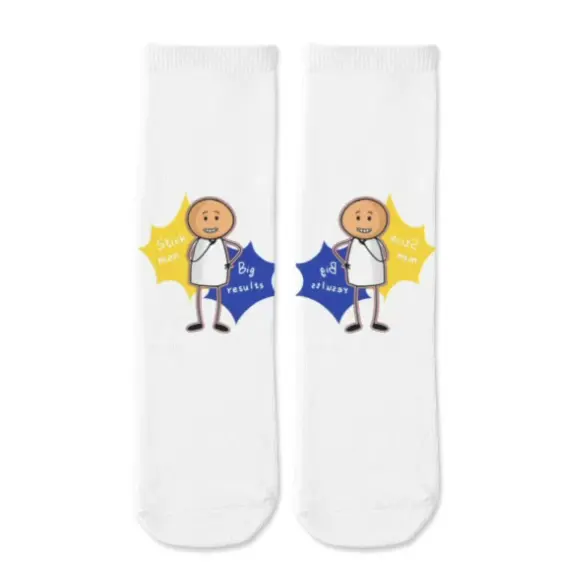 FYOS Unisex Novelty Crew Socks, Funny Stick Man Print White Mid Calf Socks, Breathable Polyester Athletic Casual Footwear, Moisture Wicking Soft Elastic Cuffs, One Size Fits Most for Daily Wear