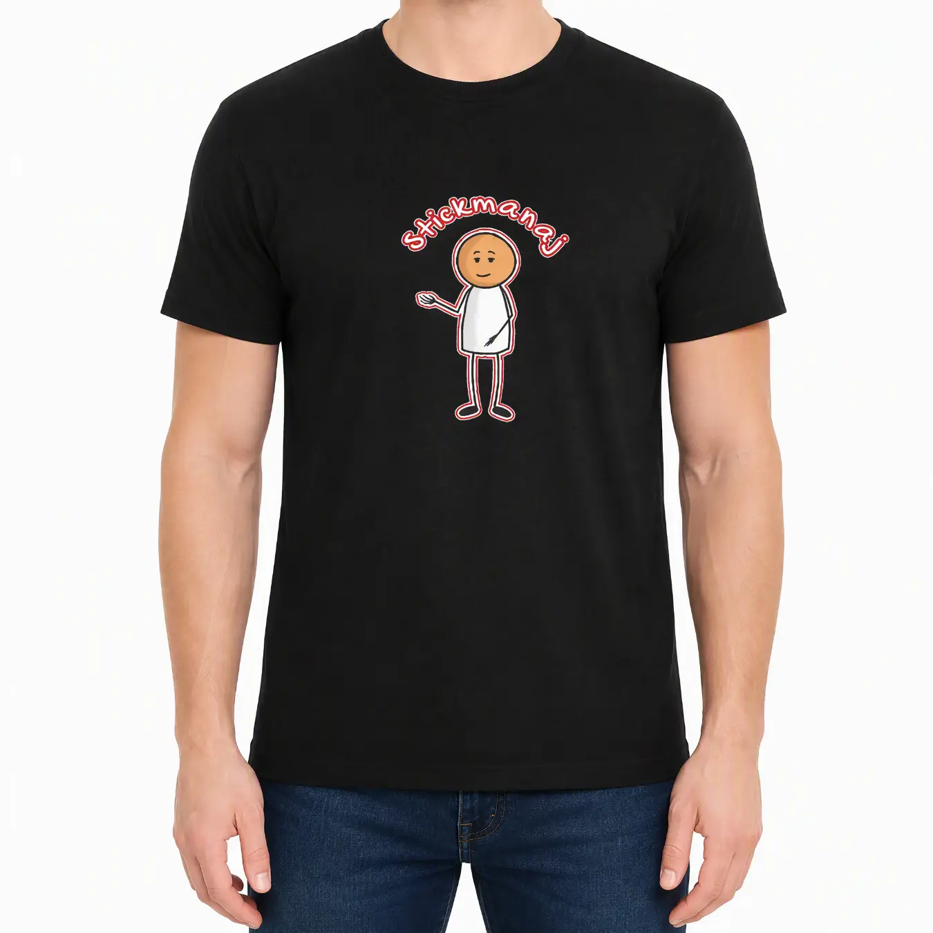 Stickmanaj Men's Graphic T-Shirt, Short Sleeve Cotton Crewneck Tee, Cartoon Stick Figure Print, Lightweight Breathable Casual Wear, Double-Stitched Durability, Moisture-Wicking Fit, Sizes S-3XL