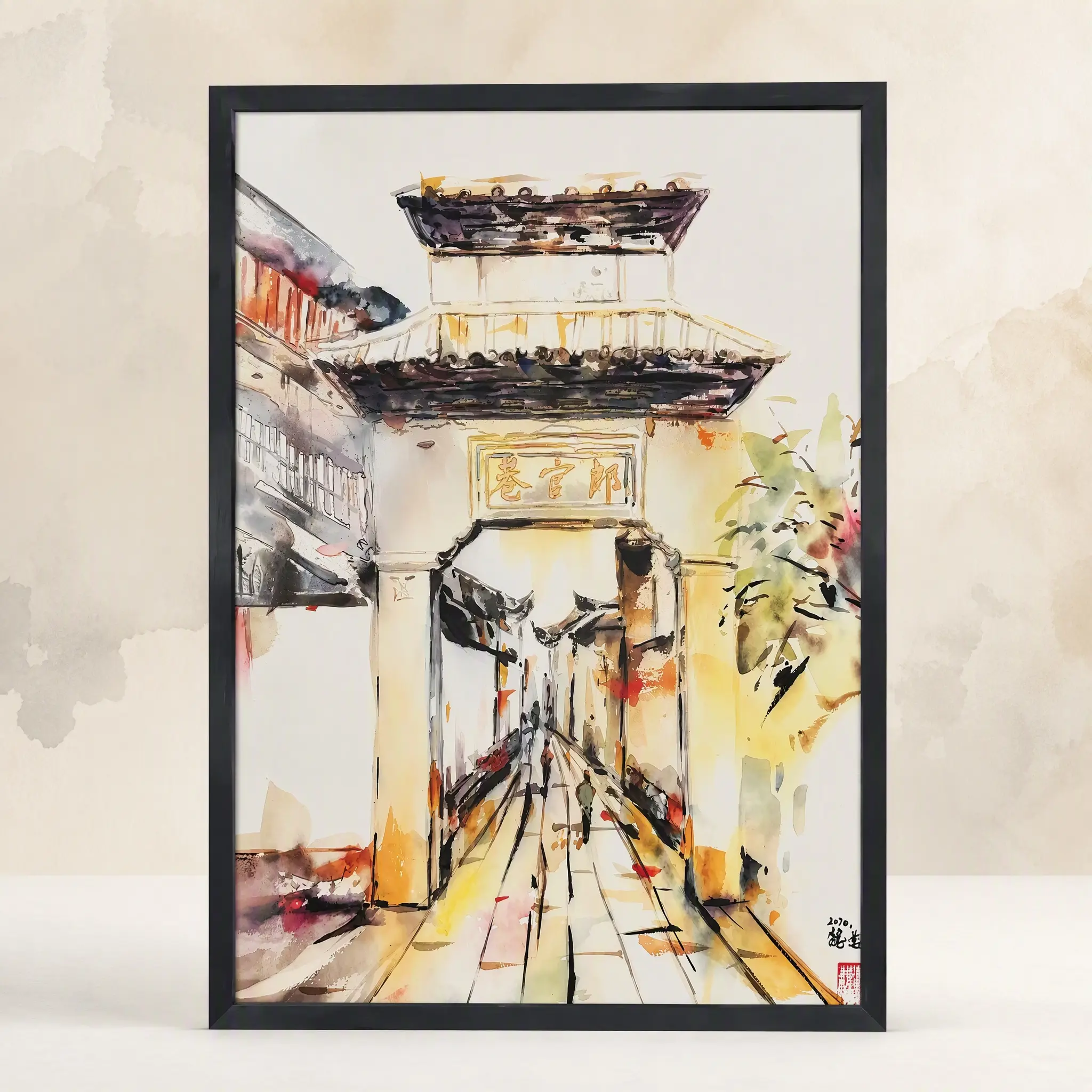 Langguan Lane, Black Tile Flowing Years series, 3D decorative painting (including frame)
