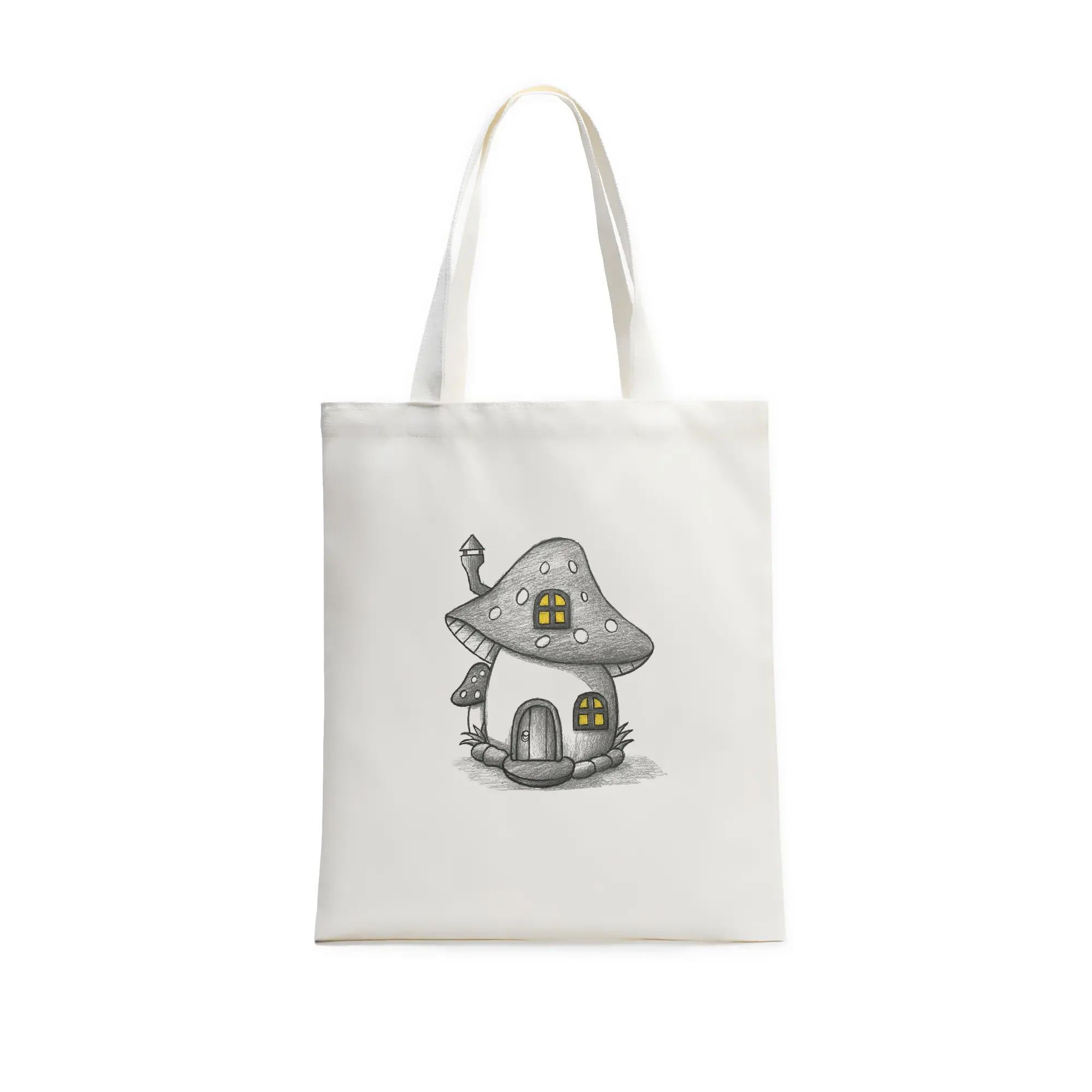 Fairy Tale Mushroom House, Cotton Single-Shoulder Canvas Bag (Single-Sided Print)