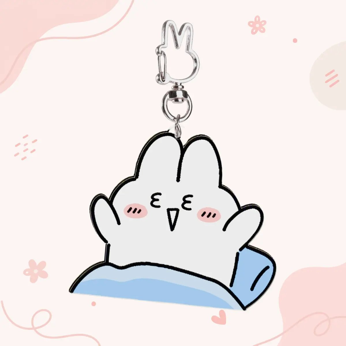 Cozy and relaxed bunny in a warm futon acrylic keychain