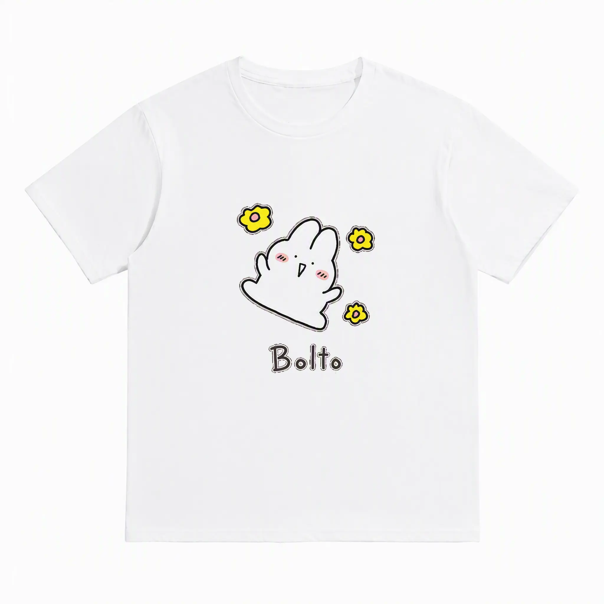 Joyfully hopping Bolto rabbit 100% cotton short-sleeve T-shirt