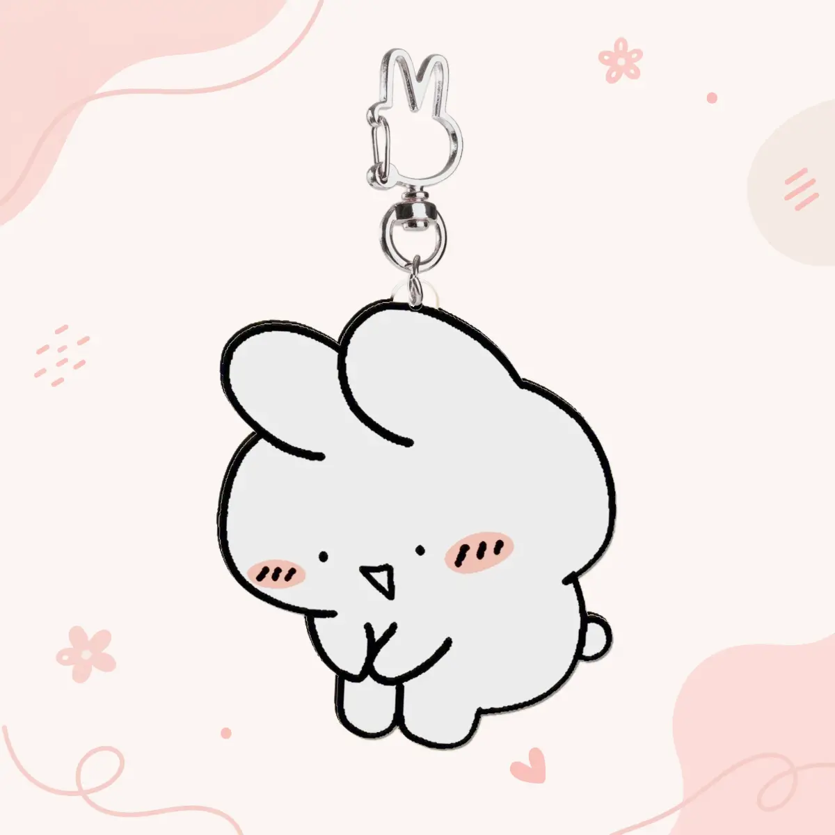 White rabbit bowing politely acrylic keychain