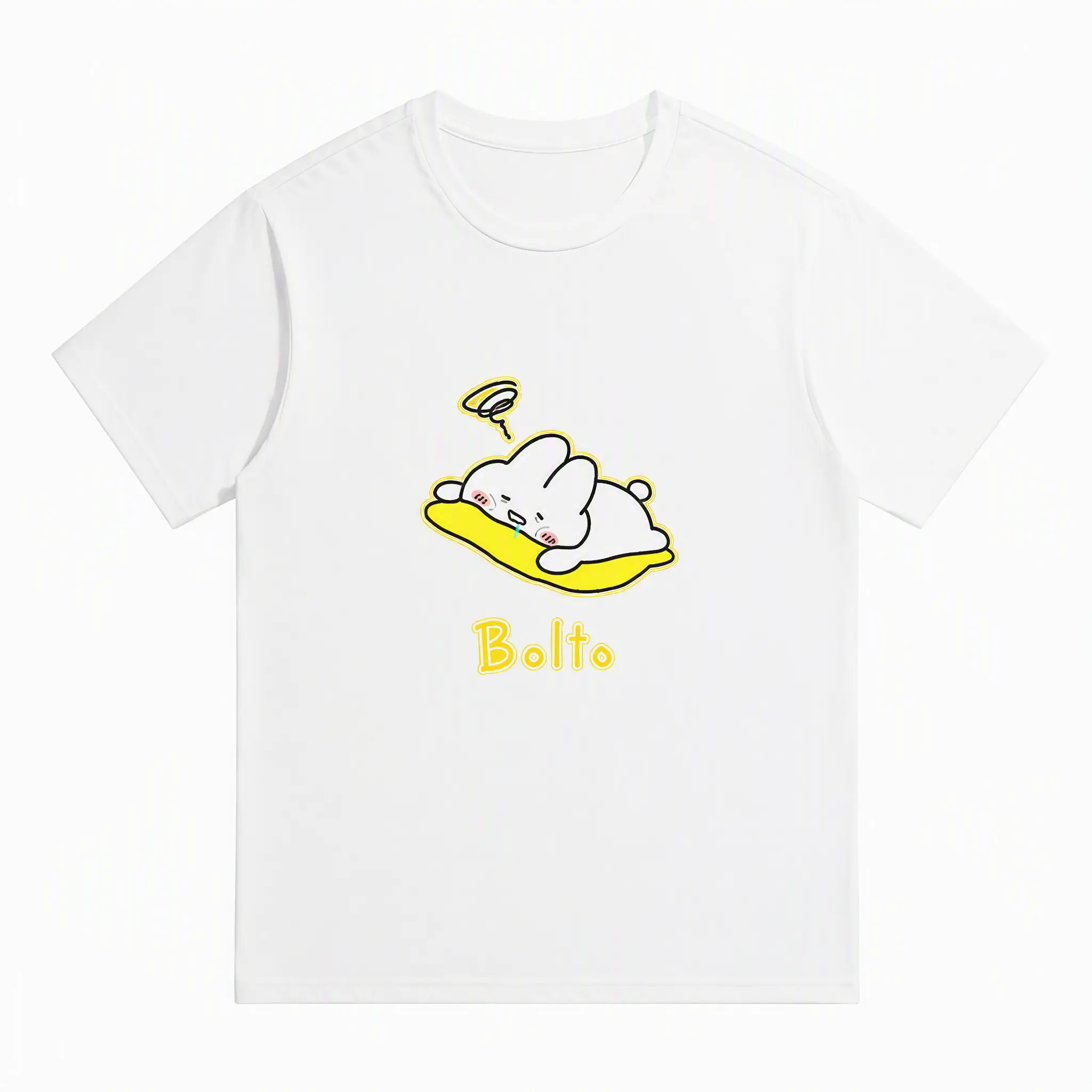 Bolto Drooling Sleeping Rabbit Print 100% Cotton Short-Sleeve T-Shirt