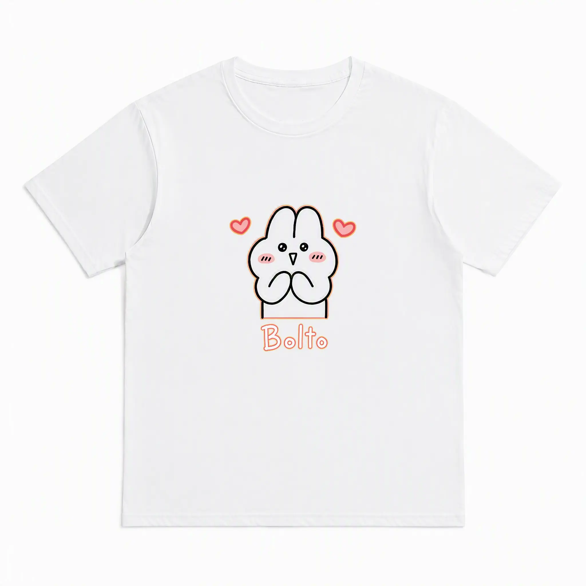 Bolto Heart Please Rabbit Print 100% Cotton Short-Sleeve T-Shirt