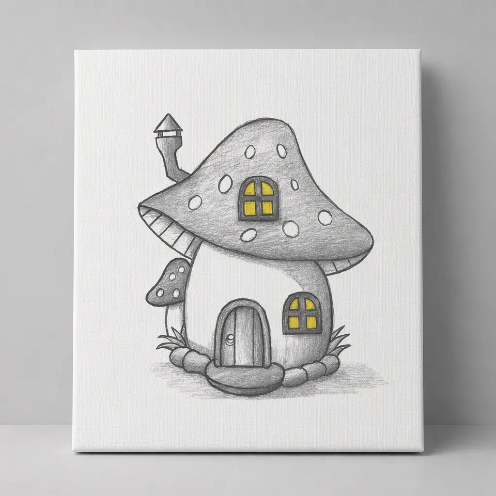 Canvas Decorative Painting All-Over Print,Fairy Tale Mushroom House,8x12Inch