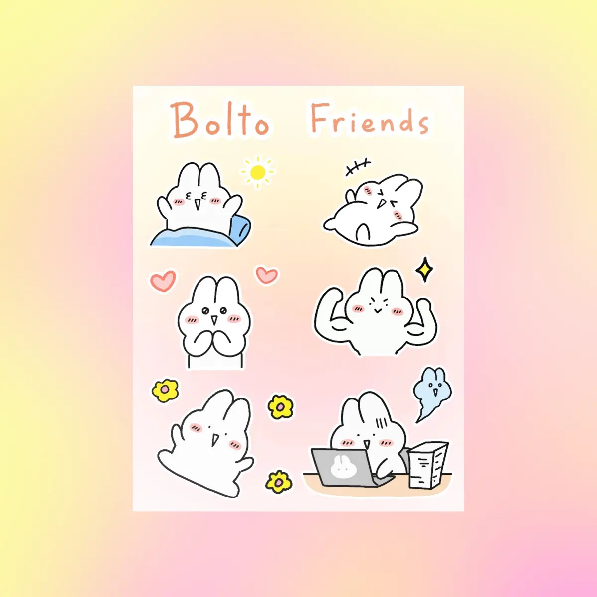 Bolto's Cheerful Daily Life and Cute Poses White Rabbit Collection, Half-cut Art Paper Stickers