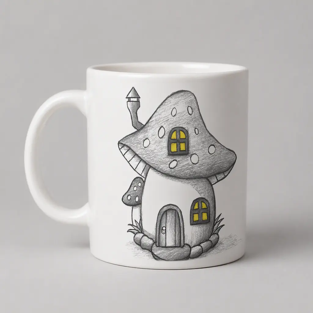 Ceramic Mug Partial Print,Fairy Tale Mushroom House,435g