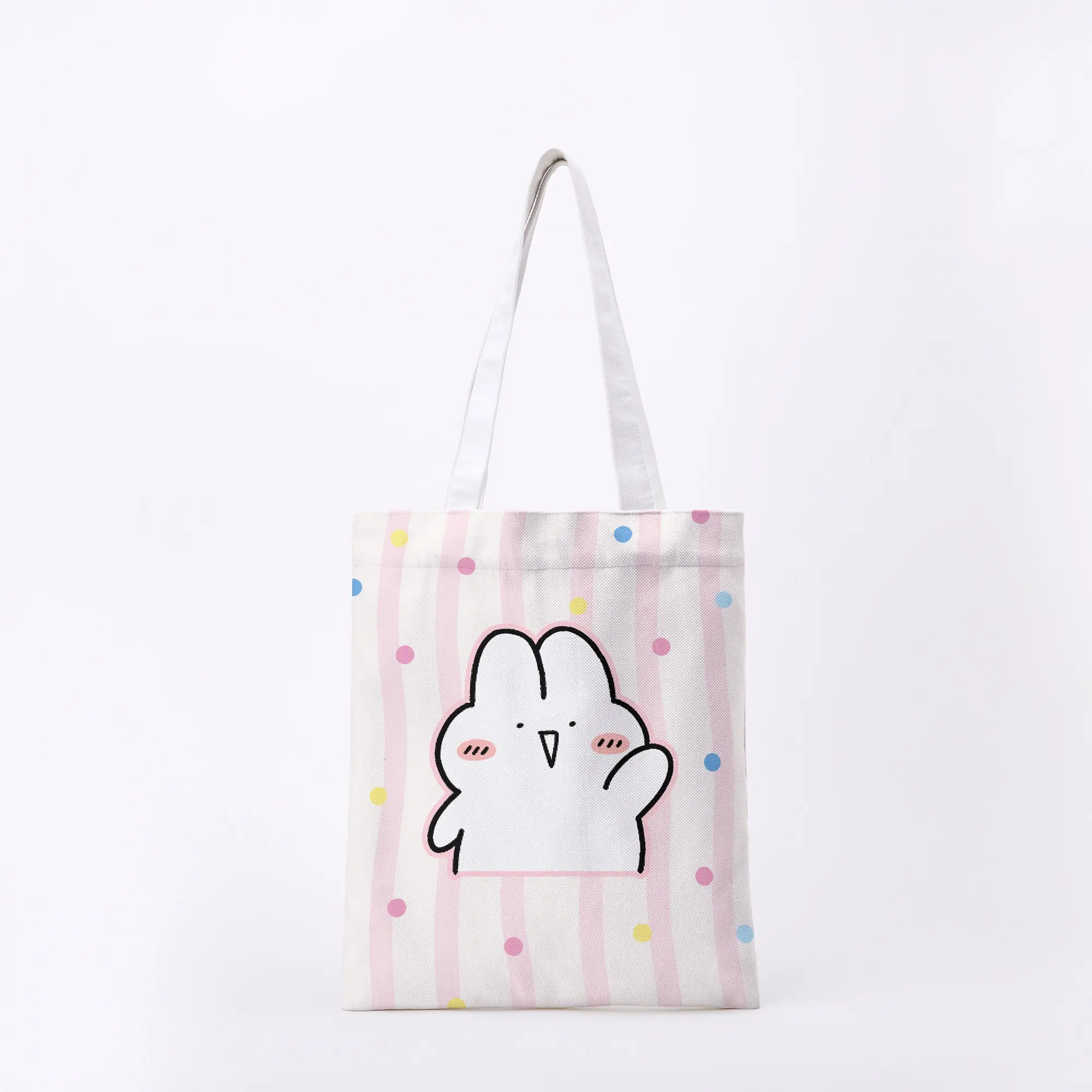 Bolto Colorful Dot Background Wave Rabbit Twill Brushed Canvas Tote Bag