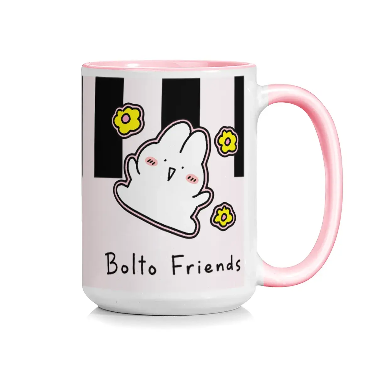 Floral vertical stripe chibi rabbit ceramic mug