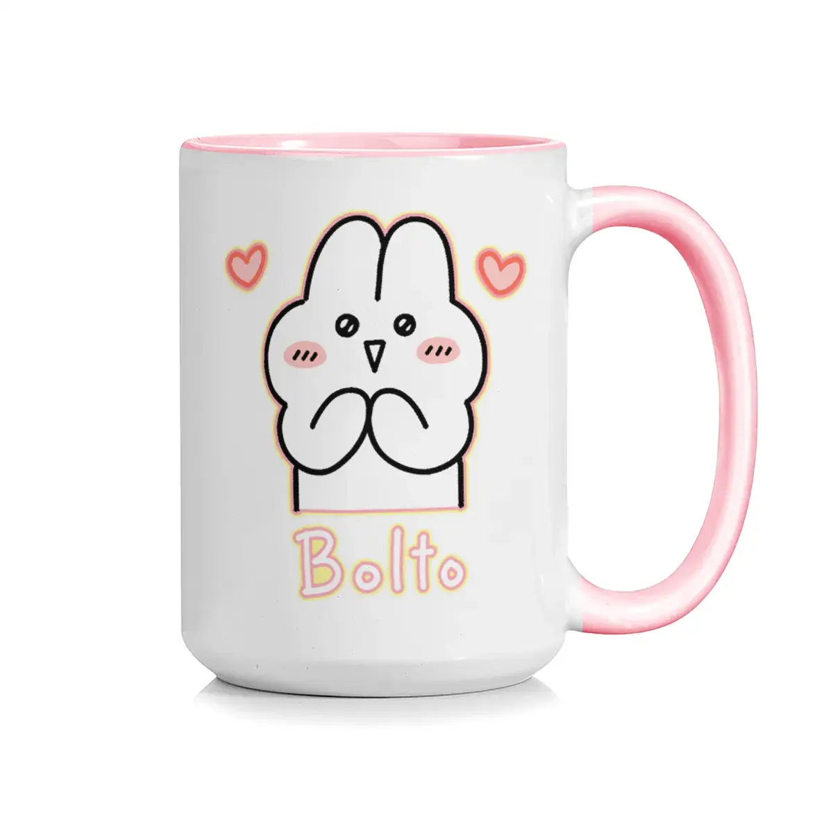 Hands pressed together heart chibi rabbit ceramic mug