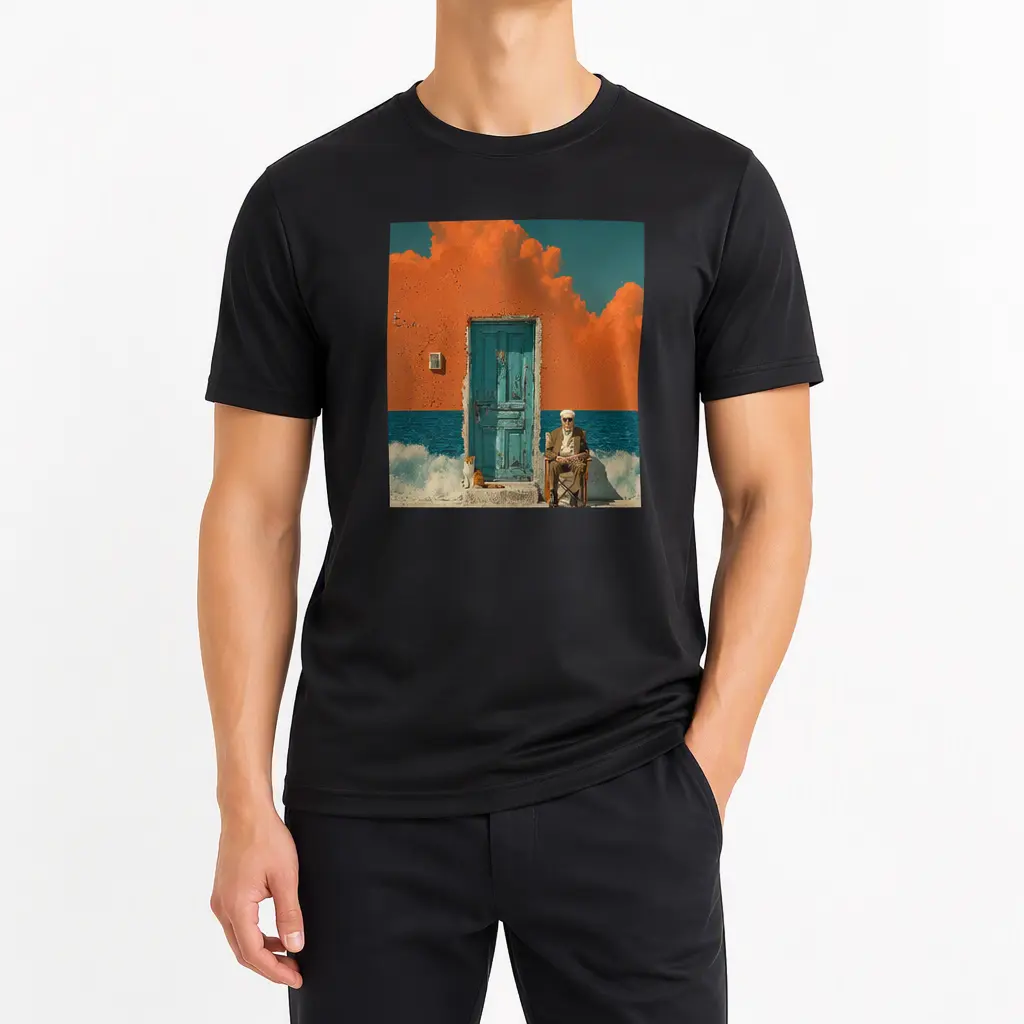 Cotton Graphic T-Shirt, 100% Cotton Short Sleeve Tee, Surreal Art Print, Casual Summer Crewneck for Daily Wear, Durable Double-Stitch Hem, Moisture Wicking Breathable Fabric, Regular Fit