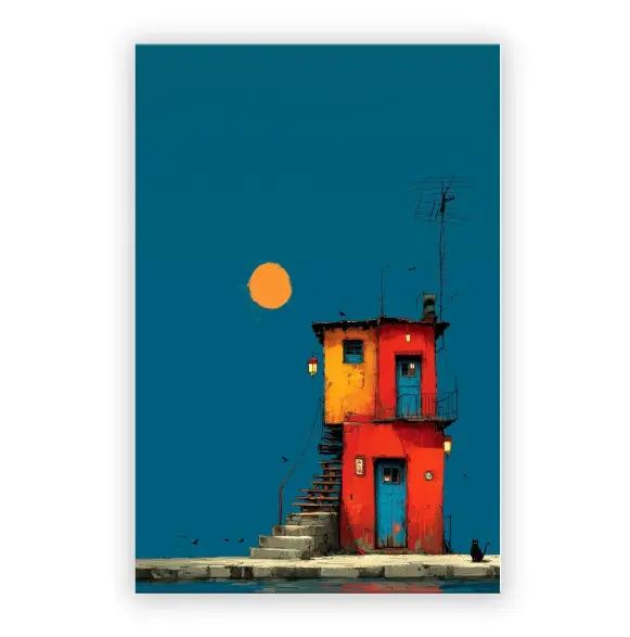 Artivibe Framed Canvas Wall Art, 24x36 Inch 60x90cm House and Cat Print, Premium Oxford Fabric Poster with Solid Wood Inner Frame, Living Room Bedroom Office Wall Decor, Easy to Hang Artwork