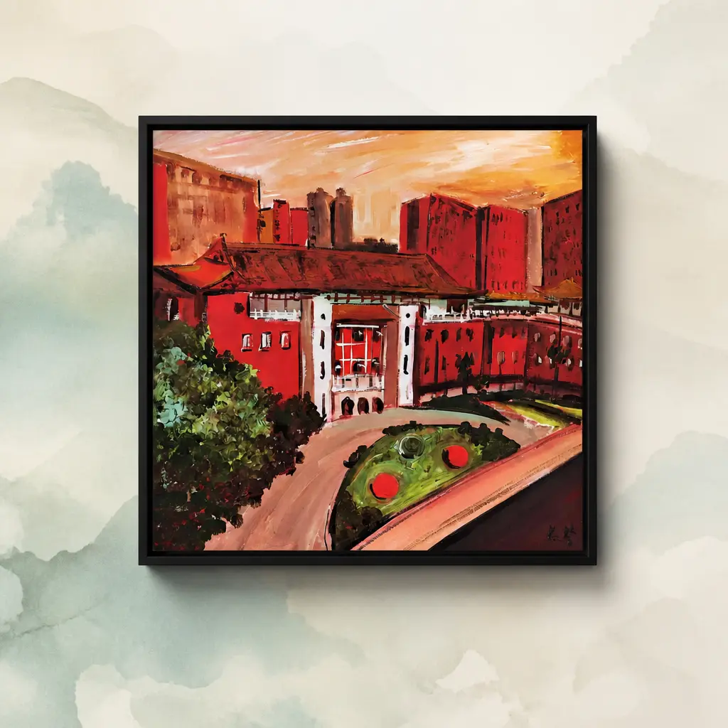Fudan's Twelve Scenes Series (Part 7), 3D textured painting 80x80 cm (including frame)