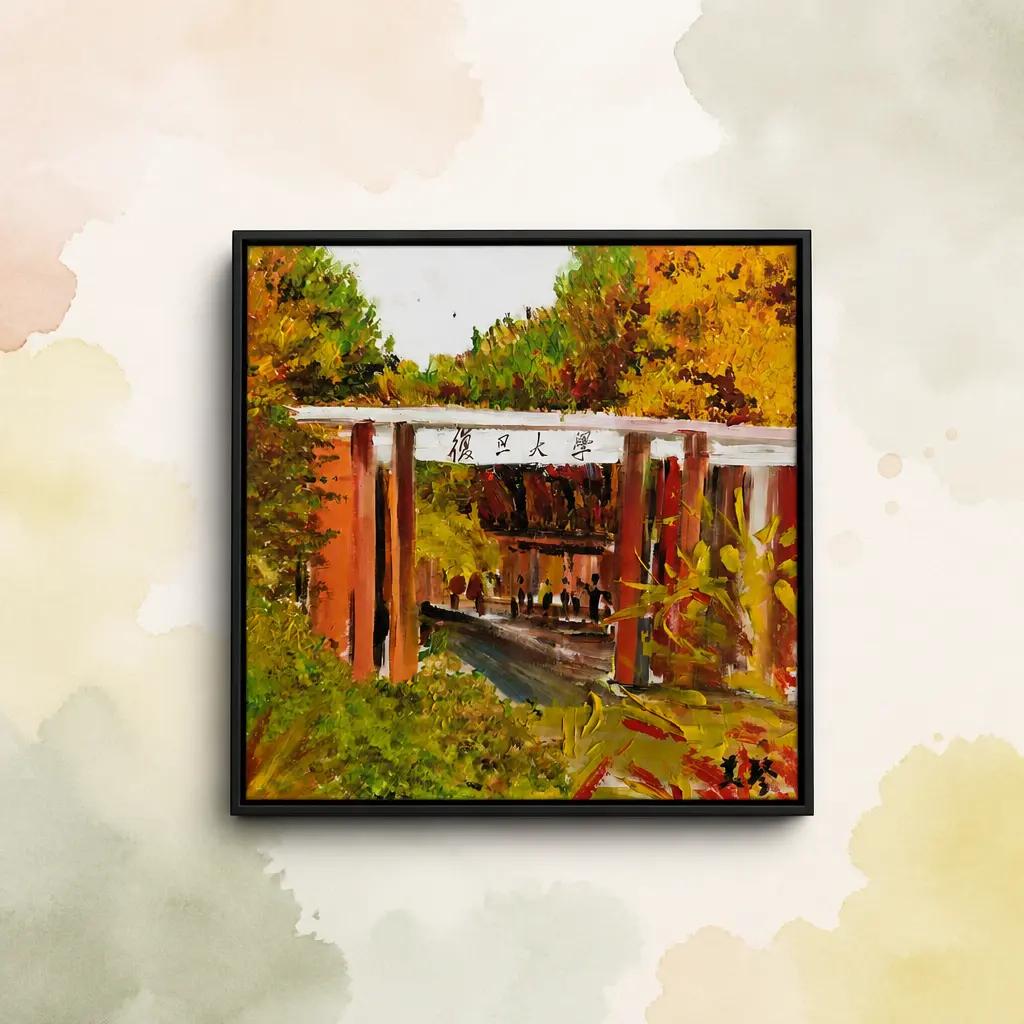 Fudan's Twelve Scenes Series (VIII), 3D textured painting 80x80 cm (including frame)