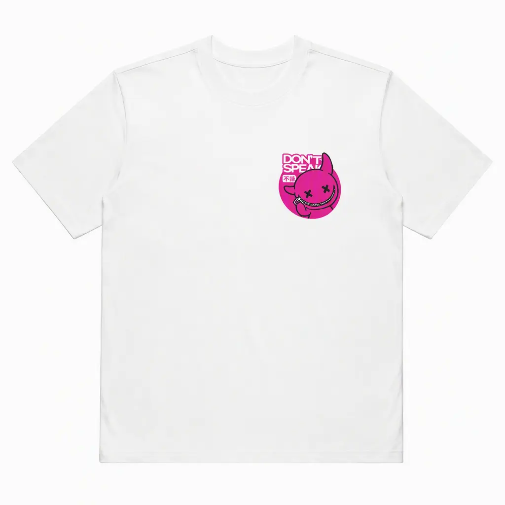 เสื้อยืดคอตตอนแขนสั้นสำหรับผู้ชาย ลายดีไซน์มินิที่หน้าอก โทนสีชมพูขาว รุ่น Don't Speak