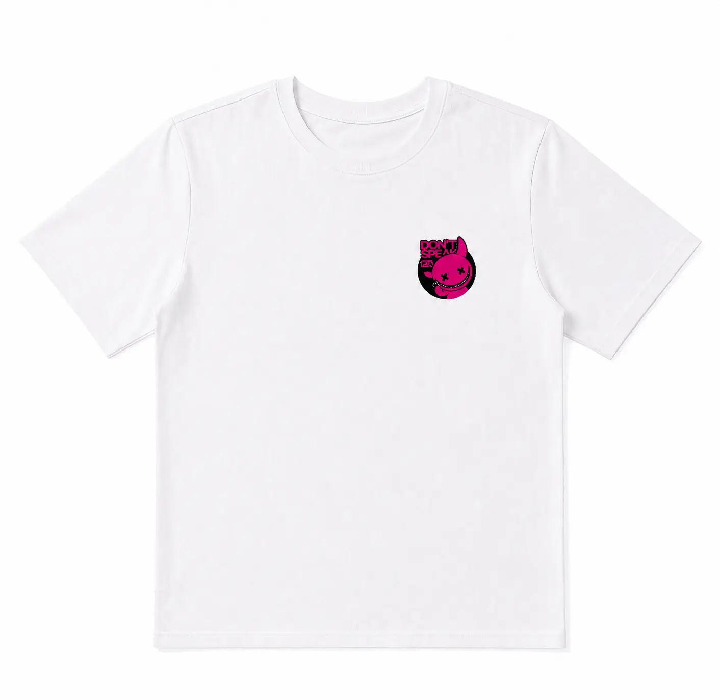 เสื้อยืดแขนสั้นผ้าฝ้ายแท้สำหรับผู้หญิง ลายการ์ตูนกระต่ายสีชมพู-ดำ รุ่น "Don't Speak" 🐰