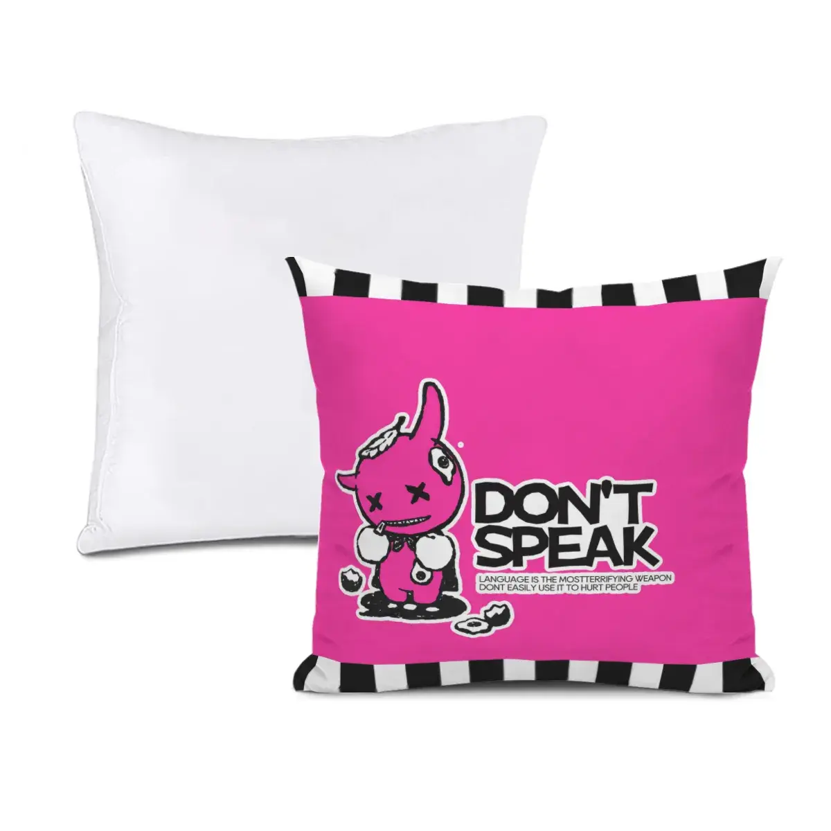 Don't Speak Pink Cotton Rabbit Double-Sided Printed Pillow with Insert