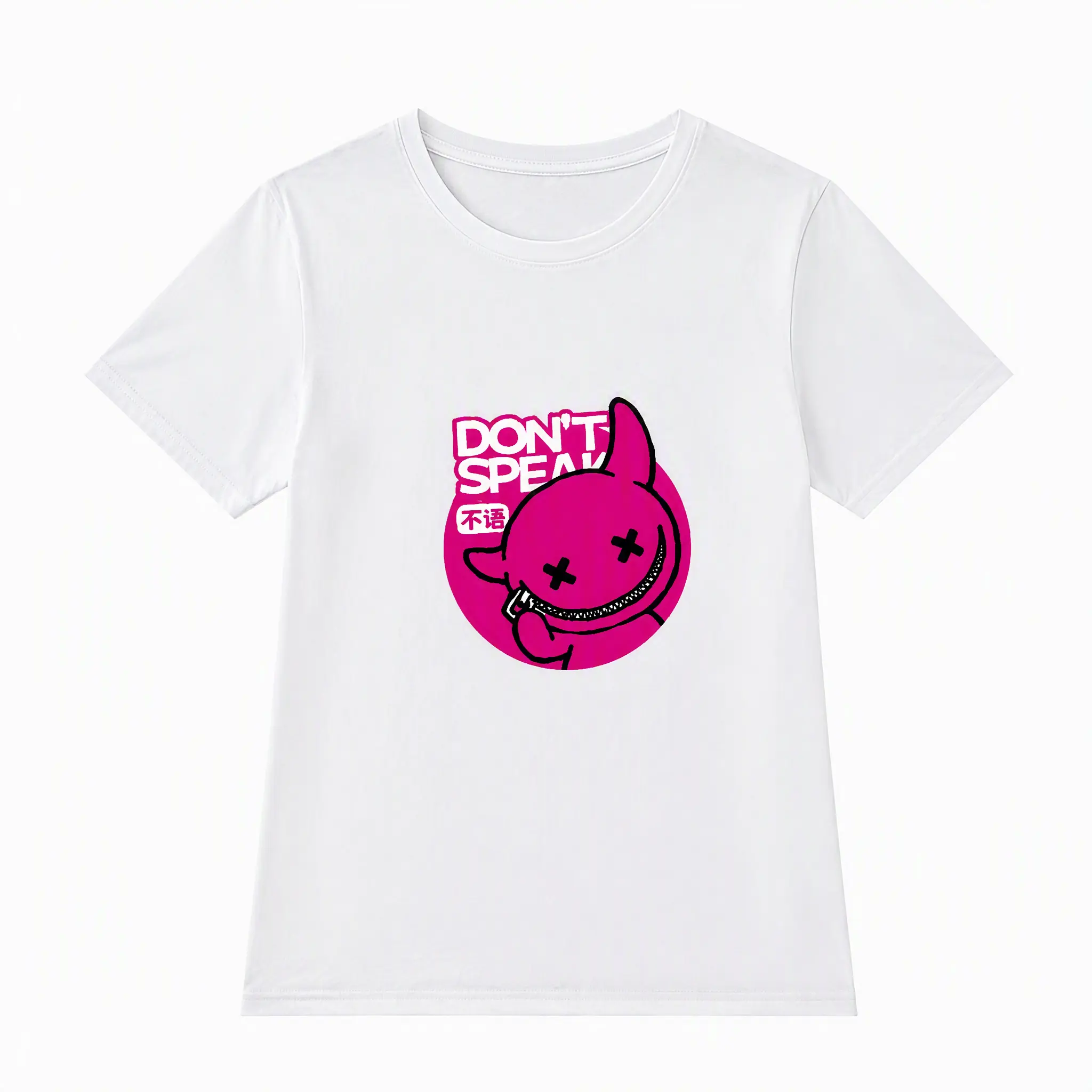 เสื้อยืดคอตตอนแขนสั้นสำหรับผู้หญิง ลายปีศาจการ์ตูน รุ่น Don't Speak (ไม่พูด)