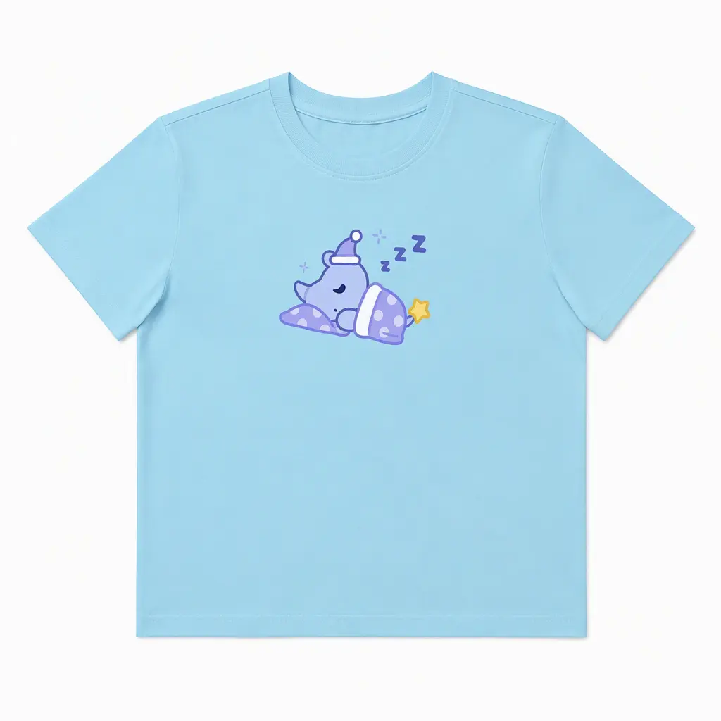 เสื้อยืดเด็กแขนสั้นผ้าฝ้ายแท้ ดีไซน์ลายบลูไรโน่นอนหลับ 🦏