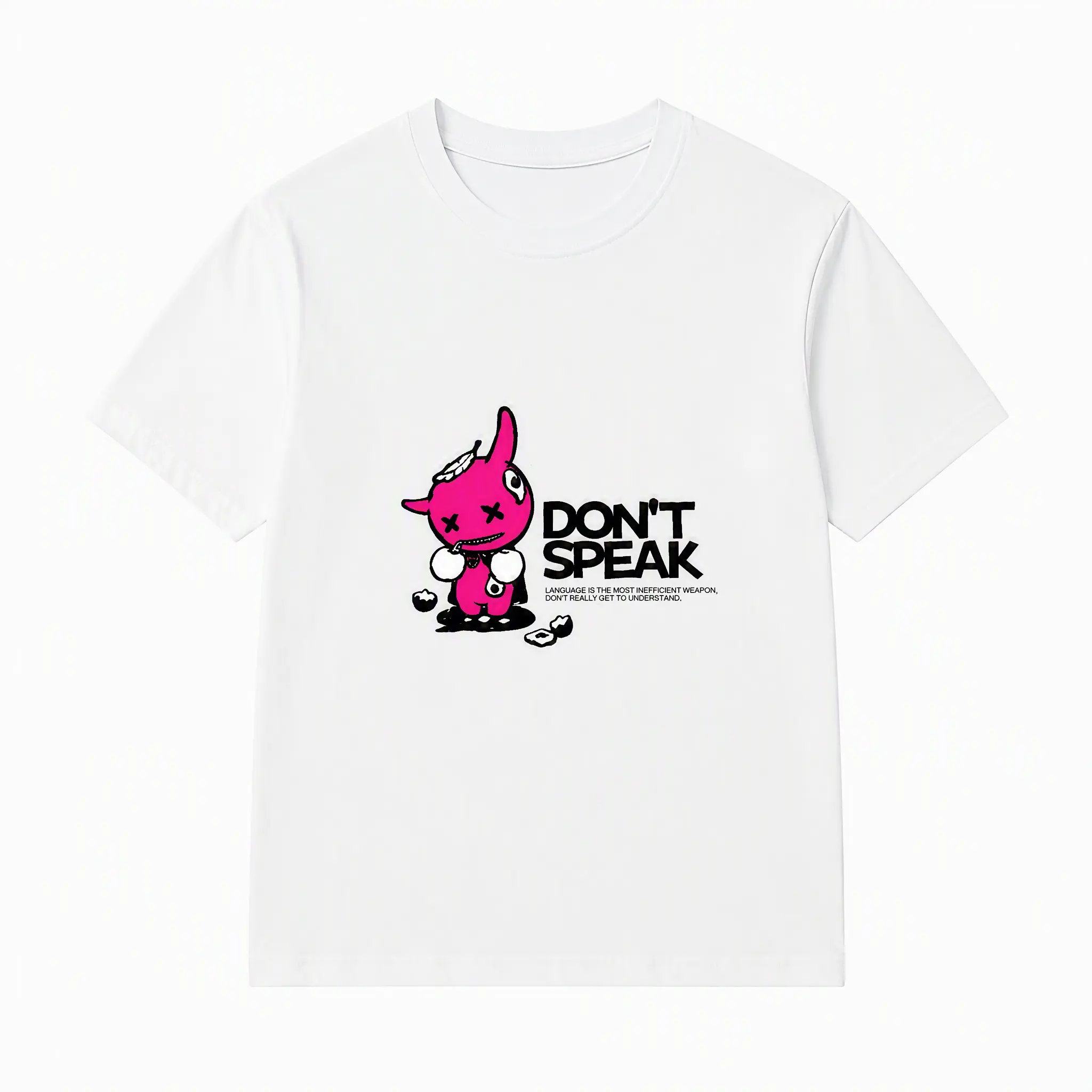 เสื้อยืดแขนสั้นผ้าฝ้ายแท้ ลายกระต่ายเอียงคอสีชมพู รุ่น Don't Speak