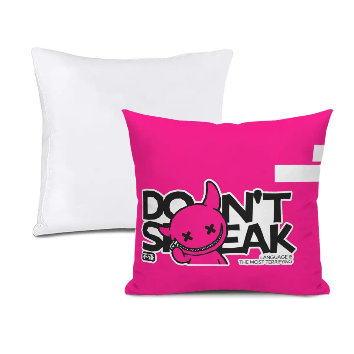 "Don't Speak" Little Devil Tilt-Head Double-Sided Print Polyester Throw Pillow